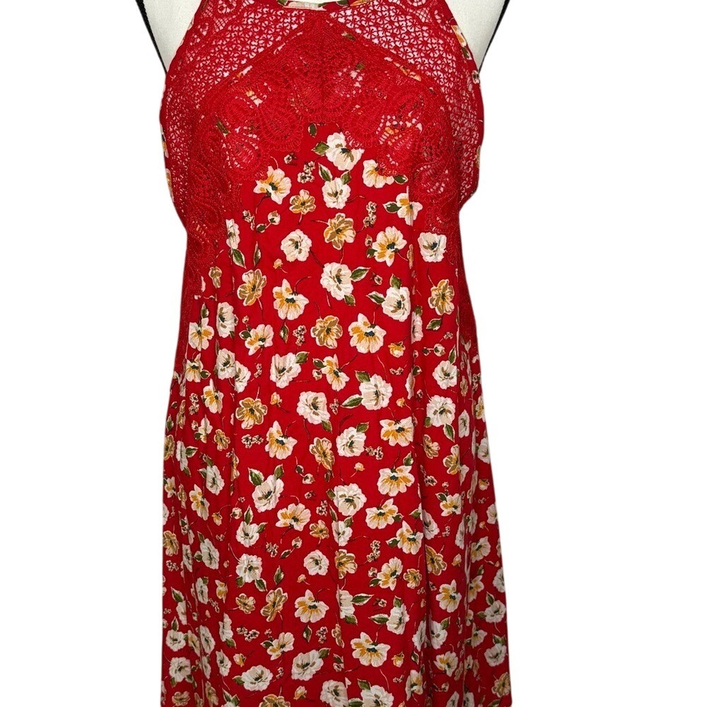Indigo Rose Strappy Red Floral Halter Dress Size M